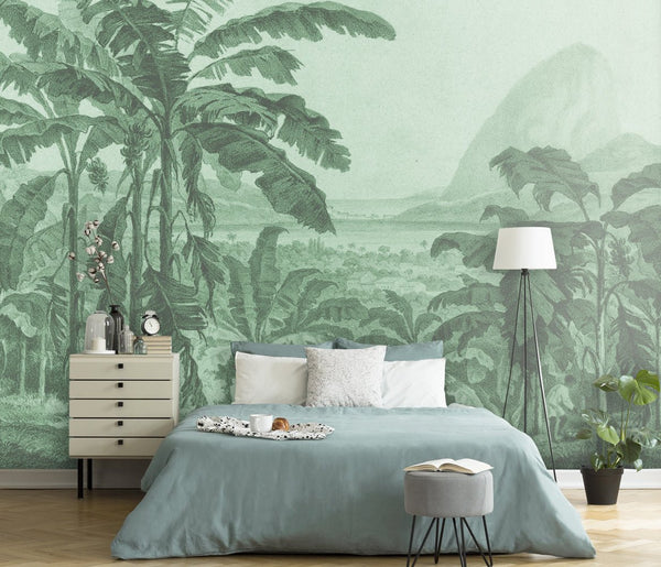 Behang Engraved african landscape green - Daring Walls