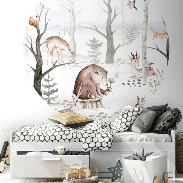 Behangcirkel Watercolor Forest friends - light grey - Daring Walls