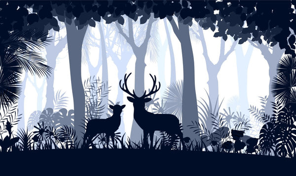 Behang Deer in the woods blue - Daring Walls