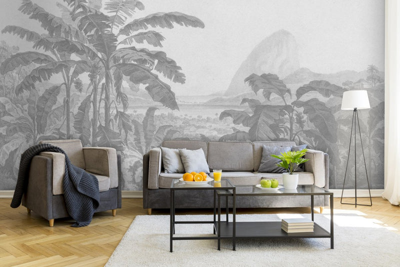 Behang Engraved african landscape light grey - Daring Walls