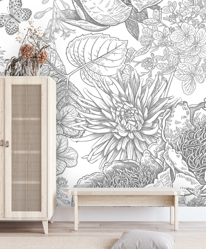 Behang Engraved Floral background 1 - Daring Walls
