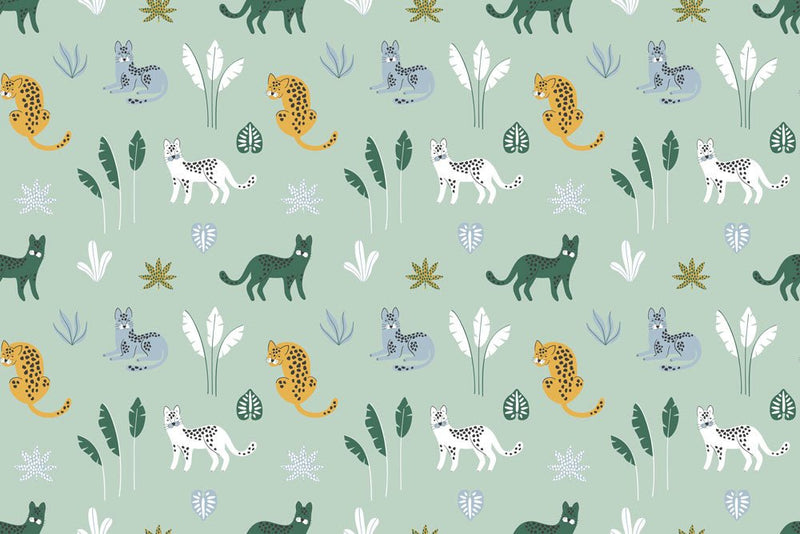 Behang Jungle cats green blue - Daring Walls