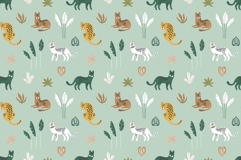 Behang Jungle cats green brown - Daring Walls