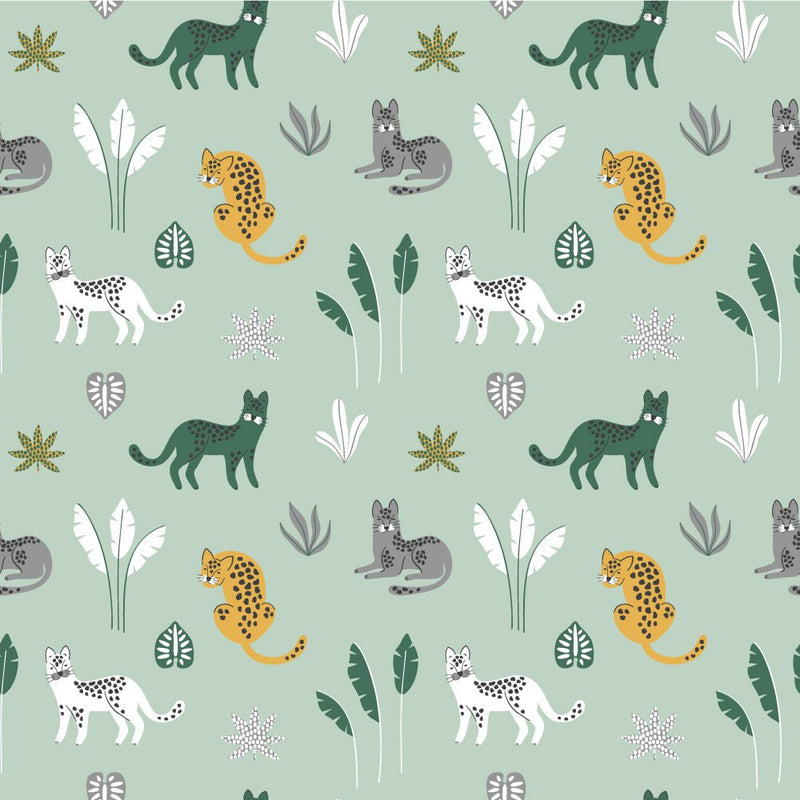 Behang Jungle cats green grey - Daring Walls