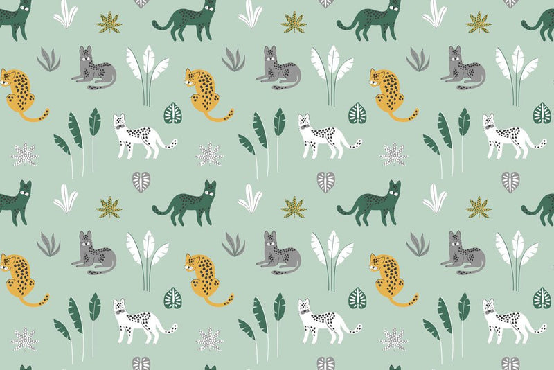 Behang Jungle cats green grey - Daring Walls