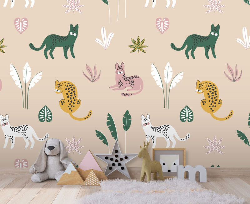 Behang Jungle cats sand pink - Daring Walls