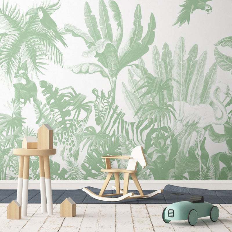 Behang Jungle uni green - Daring Walls