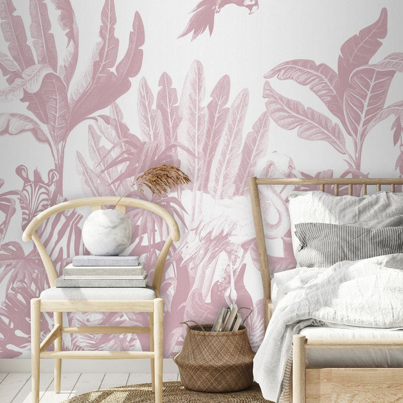 Behang Jungle uni pink - Daring Walls