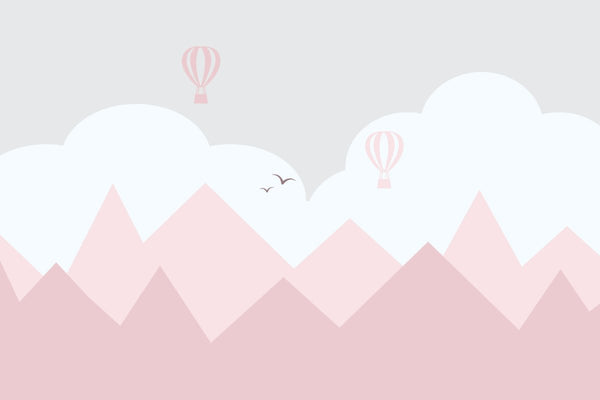 Behang Mountains & balloons pink - Daring Walls