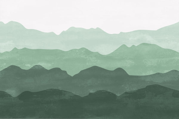Behang Mountains in fog dark green - Daring Walls