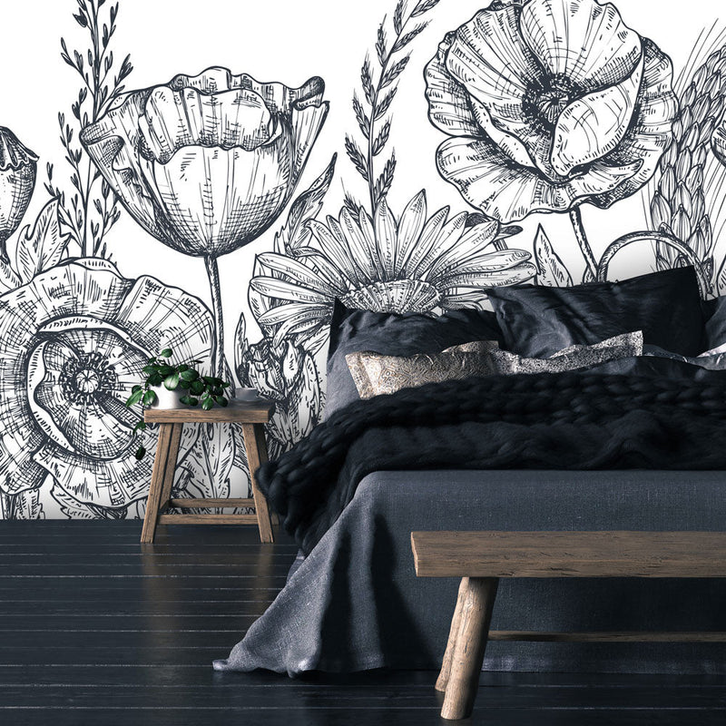 Behang Poppy Flowers black - Daring Walls