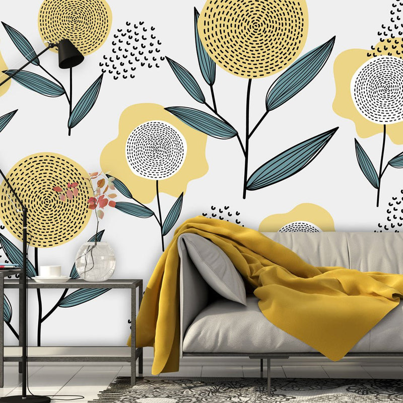 Behang Retro flowers yellow - Daring Walls