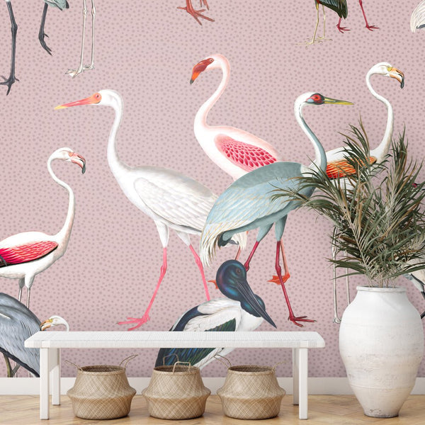 Behang Royal cranes pink - Daring Walls