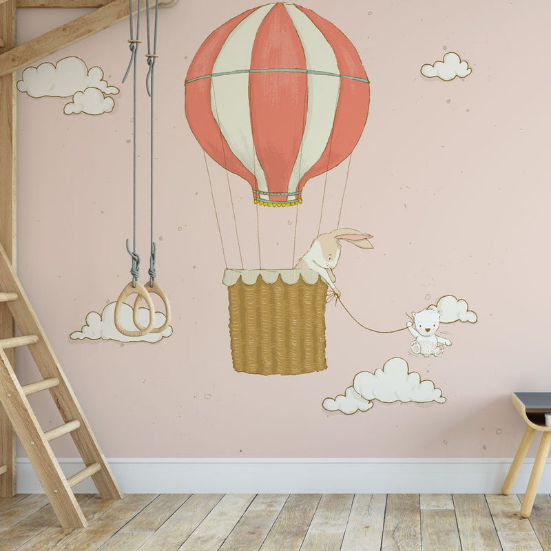 Kinderbehang Luchtballon met dieren roze - Daring Walls