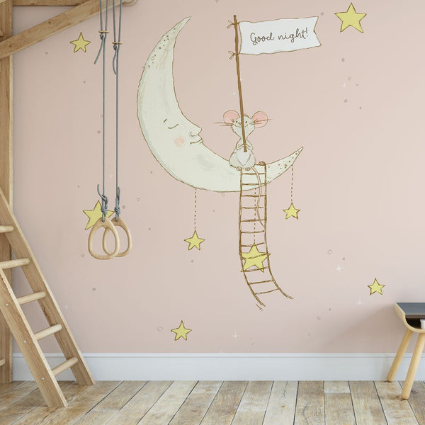 Kinderbehang Muisje op maan roze - Daring Walls