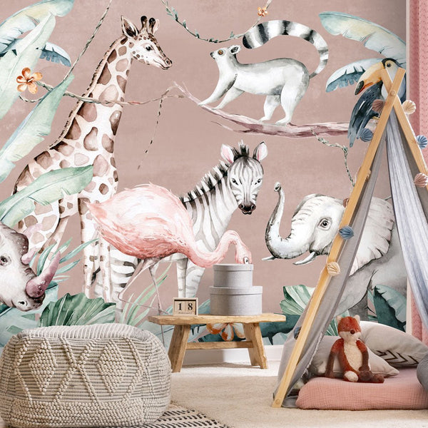 Kinderbehang Watercolor Savanna pink - Daring Walls