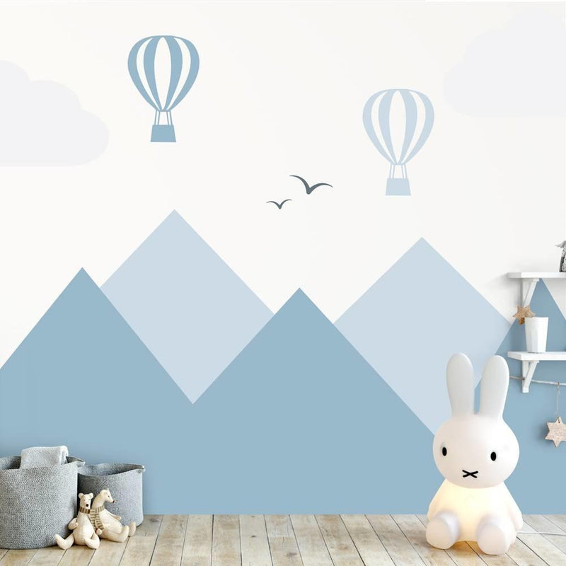 Muursticker Bergen en luchtballonnen blue - Daring Walls