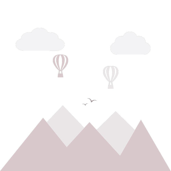 Muursticker Bergen en luchtballonnen pink - Daring Walls