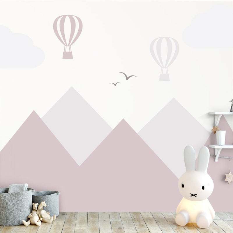 Muursticker Bergen en luchtballonnen pink - Daring Walls