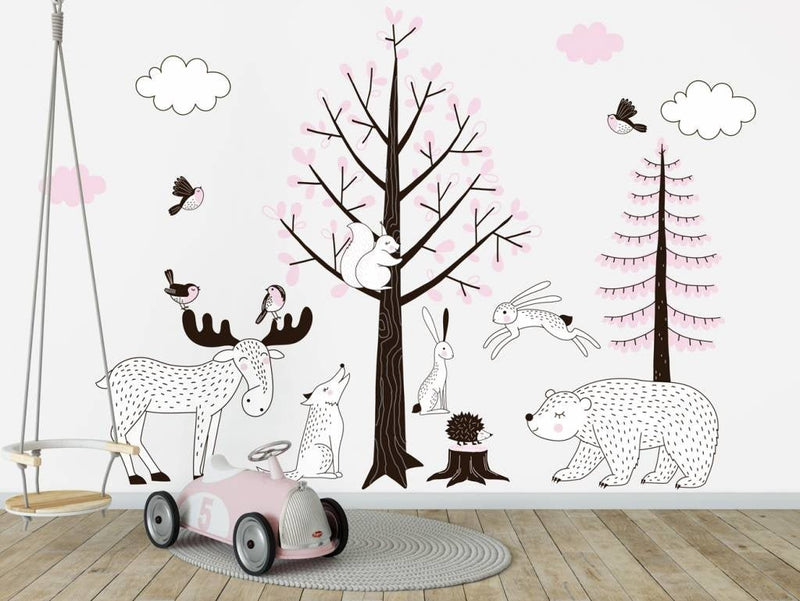Muursticker Bomen set Forest pink - Daring Walls