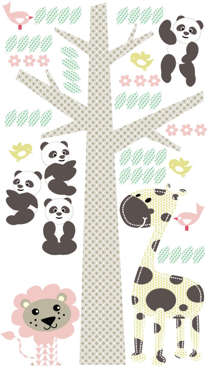 Muursticker Boom Panda's pink met naam - Daring Walls