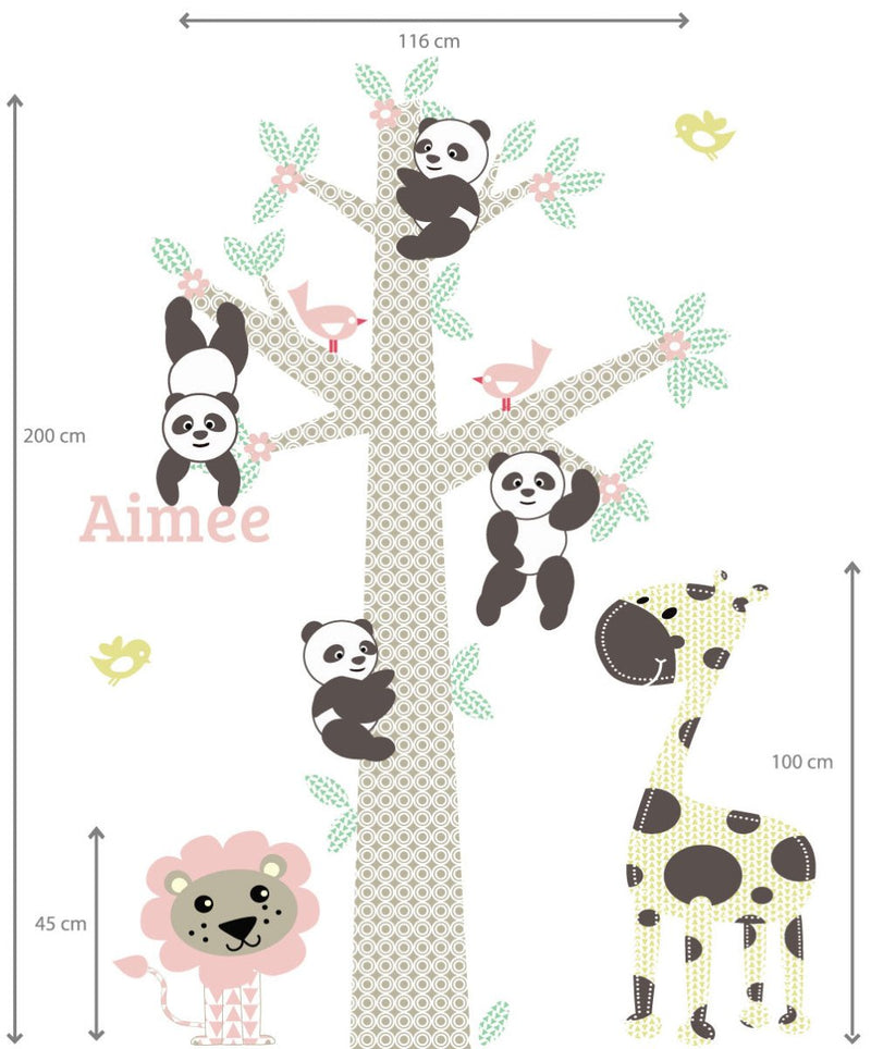 Muursticker Boom Panda's pink met naam - Daring Walls