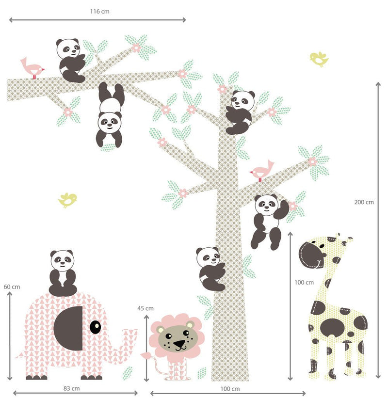 Muursticker Boom & tak Panda's pink - Daring Walls