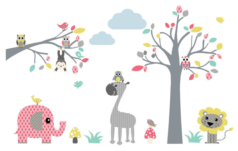 Muursticker Boom & Tak safari pink, met naam! - Daring Walls