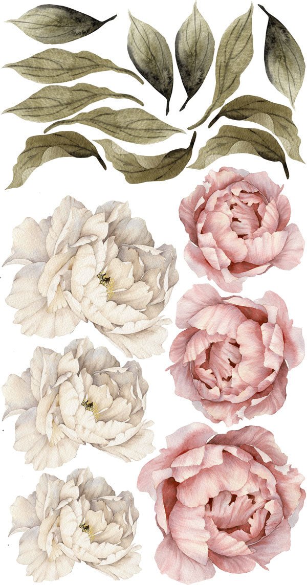 Muursticker Peonies pink - white - Daring Walls