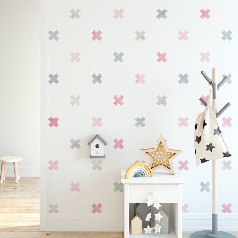 Muursticker Watercolor Confetti Crosses pink - Daring Walls