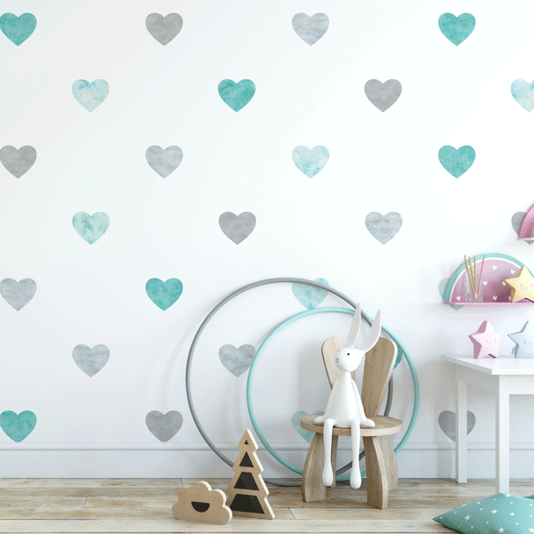 Muursticker Watercolor Confetti Hearts mint - Daring Walls