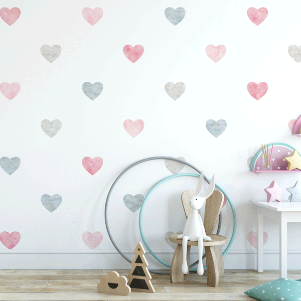 Muursticker Watercolor Confetti Hearts pink - Daring Walls