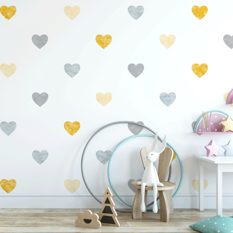 Muursticker Watercolor Confetti Hearts yellow - Daring Walls